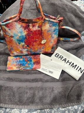 Brahmin Sm. Vera Multicolor Croc-Embossed Satchel with Matching Wallet